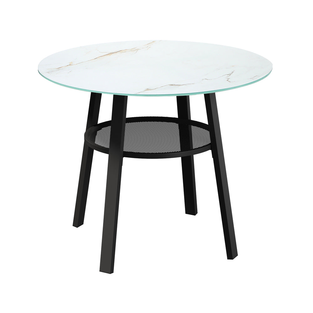 Livsip Outdoor Dining Set 4 Seater Marble Tempered Glass Table