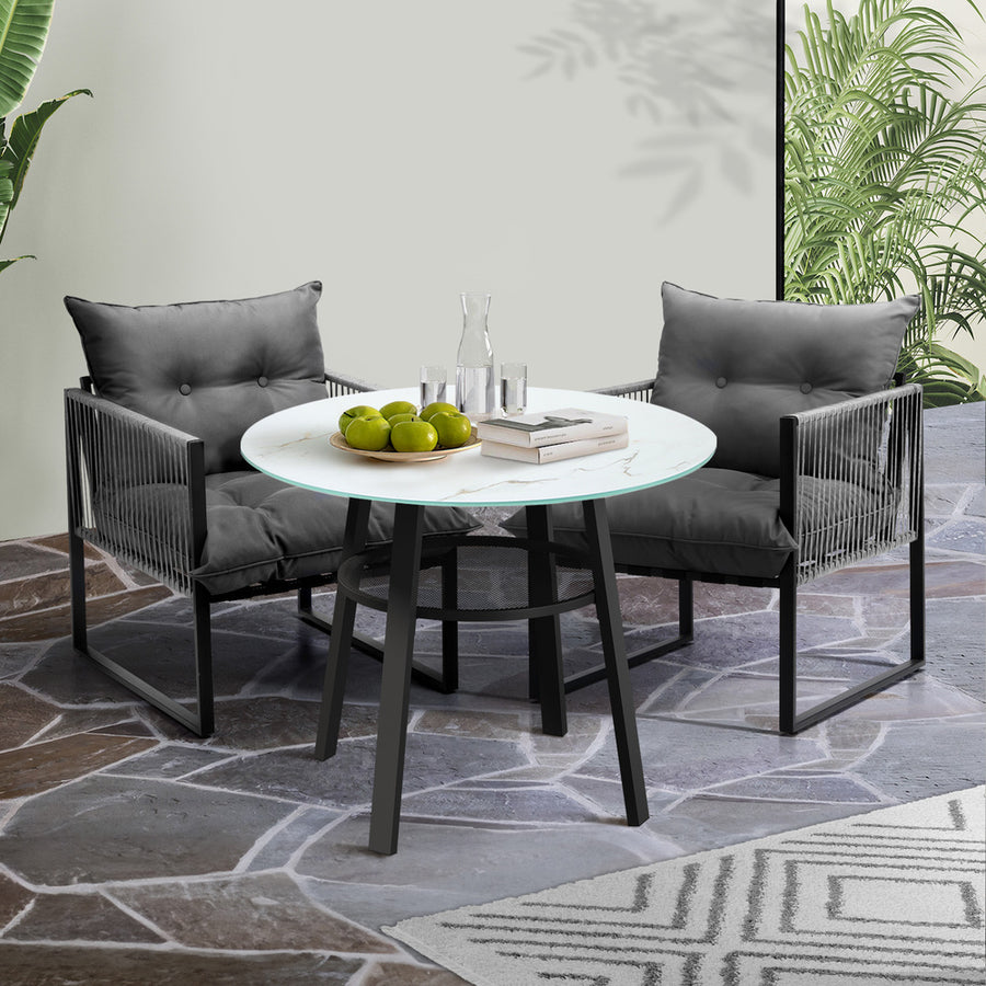 Livsip 3PCS Outdoor Dining Set Round Table PE Wicker Chairs