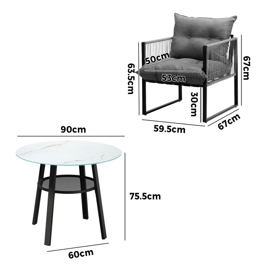 Livsip 3PCS Outdoor Dining Set Round Table PE Wicker Chairs, image 9