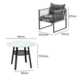 Livsip 3PCS Outdoor Dining Set Round Table PE Wicker Chairs