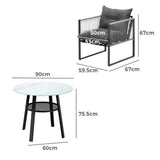 Livsip 3PCS Outdoor Dining Set Round Table PE Wicker Chairs - Low Angle