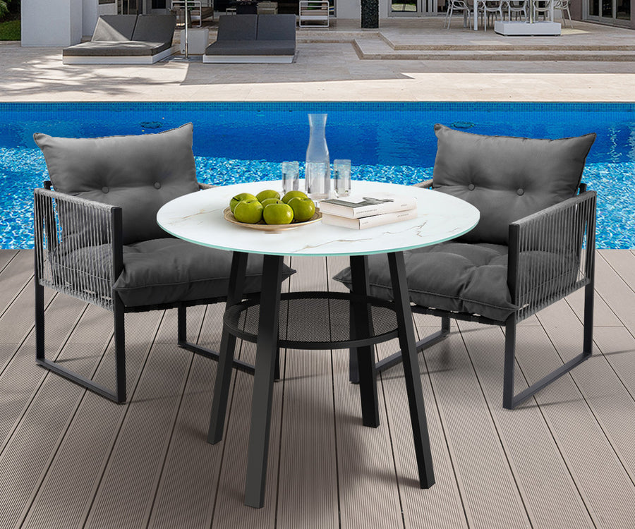 Livsip 3PCS Outdoor Dining Set Round Table PE Wicker Chairs, image 5