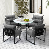 Livsip 5PCS Outdoor Dining Set Round Table PE Wicker Chairs - Front View