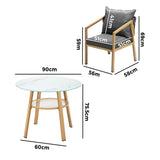 Livsip 3PCS Outdoor Dining Set 90cm Table Lounge Chairs - Side View