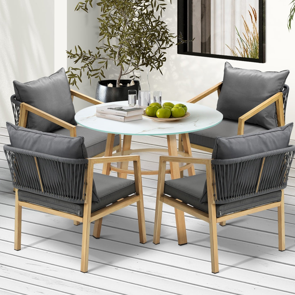 Livsip 5PCS Outdoor Dining Set 90cm Table Lounge Chairs