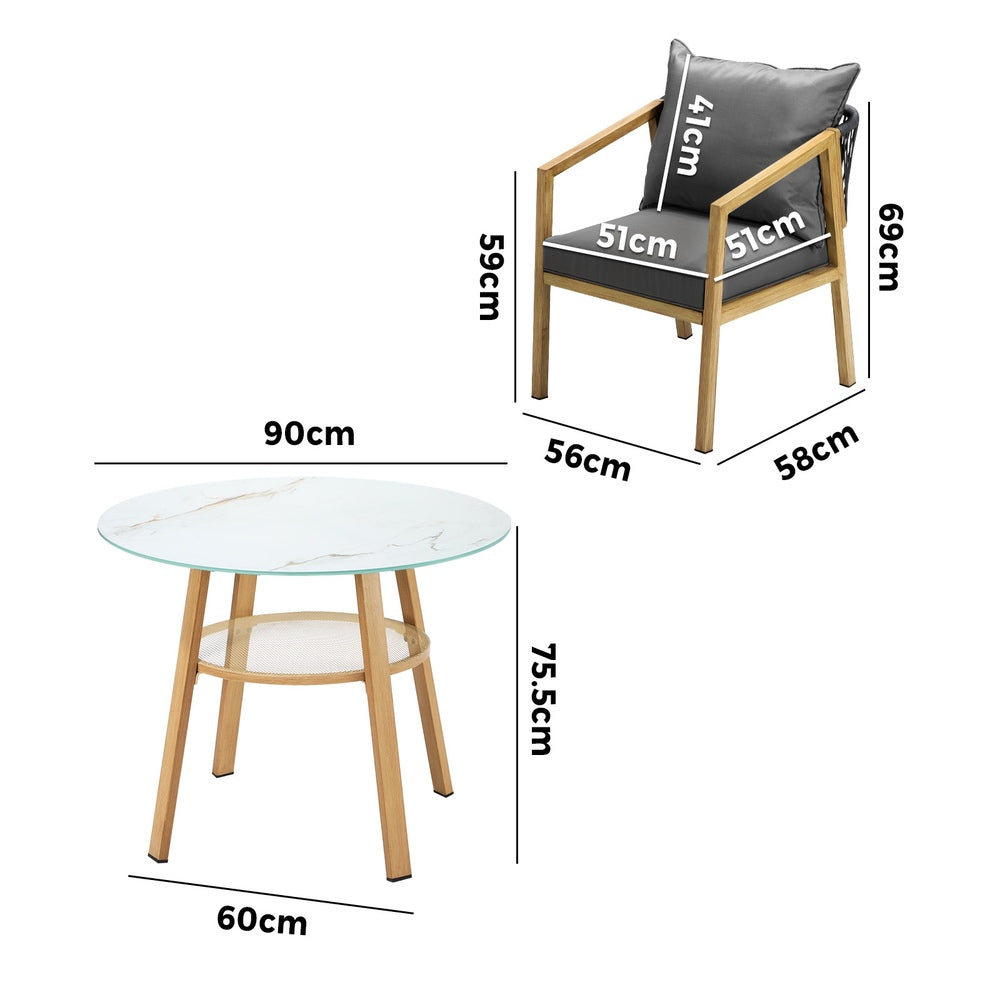Livsip 5PCS Outdoor Dining Set 90cm Table Lounge Chairs