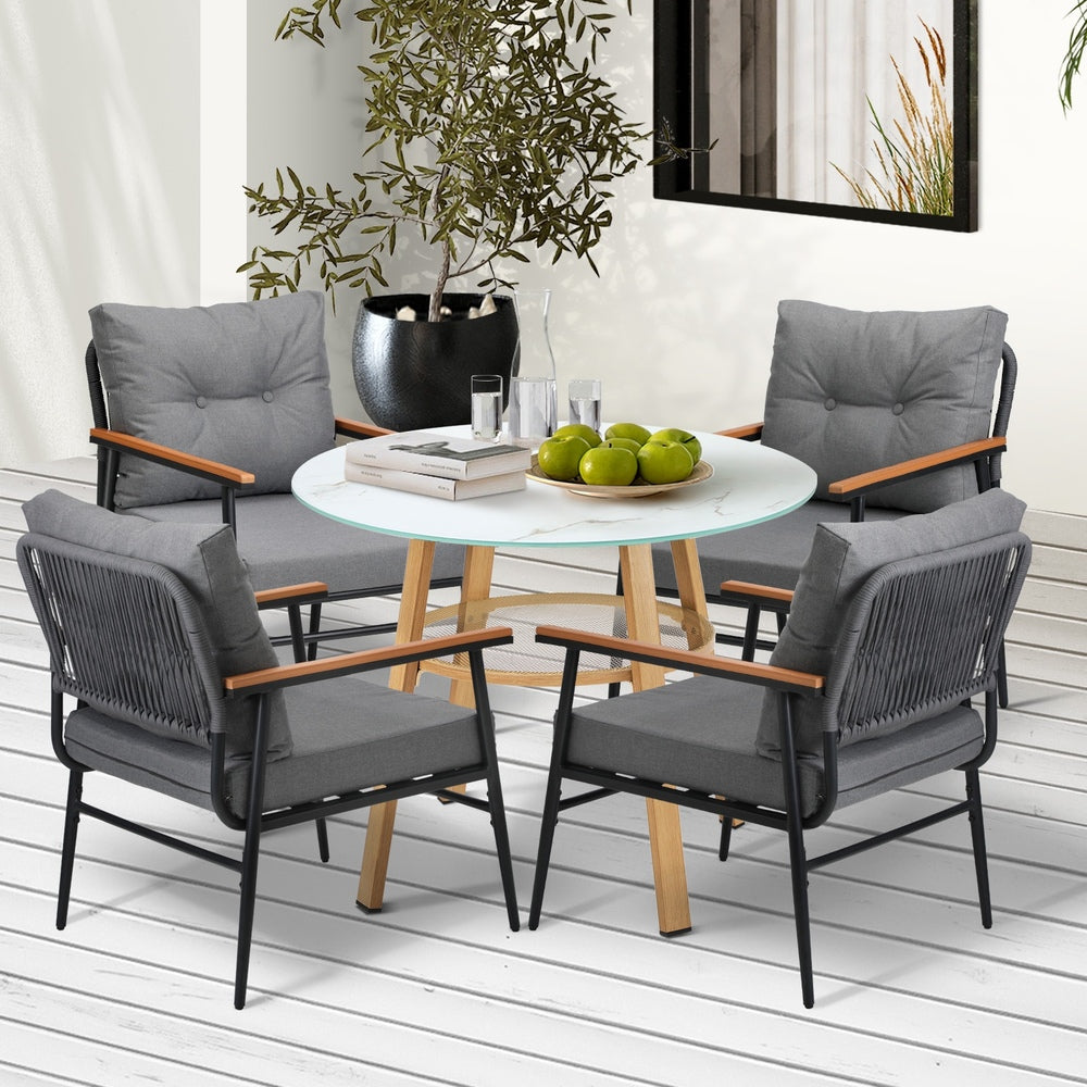 Livsip 5PCS Outdoor Furniture Dining Set Table with Storage Shelf