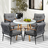 Livsip 5PCS Outdoor Furniture Dining Set Table with Storage Shelf - Front View