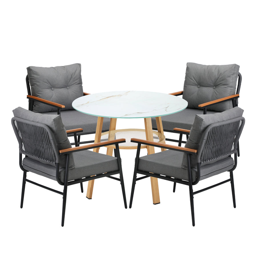 Livsip 5PCS Outdoor Furniture Dining Set Table with Storage Shelf