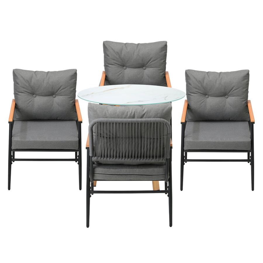 Livsip 5PCS Outdoor Furniture Dining Set Table with Storage Shelf