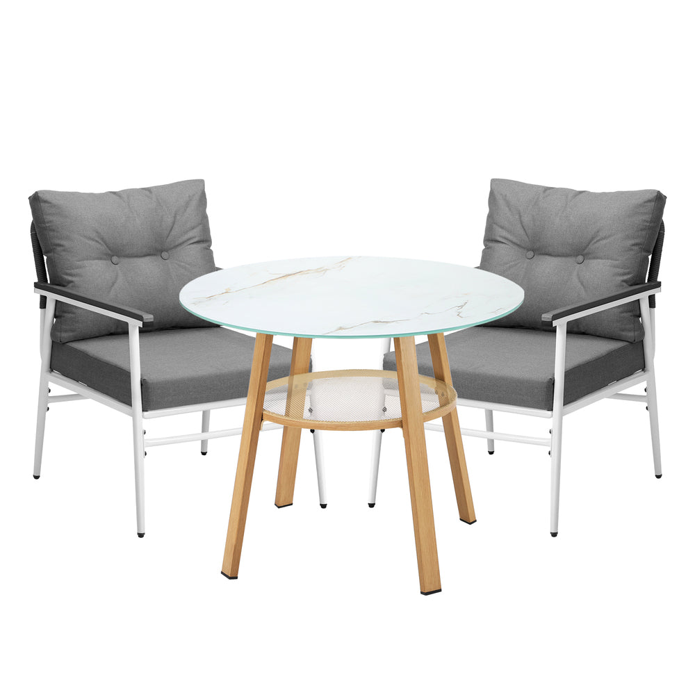 Livsip Outdoor 3PCS Dining Set Table with Storage Shelf