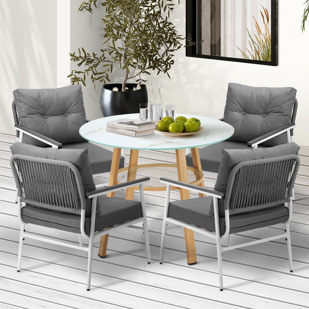 Livsip Outdoor 5PCS Dining Set Table with Storage Shelf