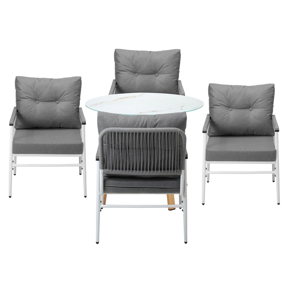 Livsip Outdoor 5PCS Dining Set Table with Storage Shelf