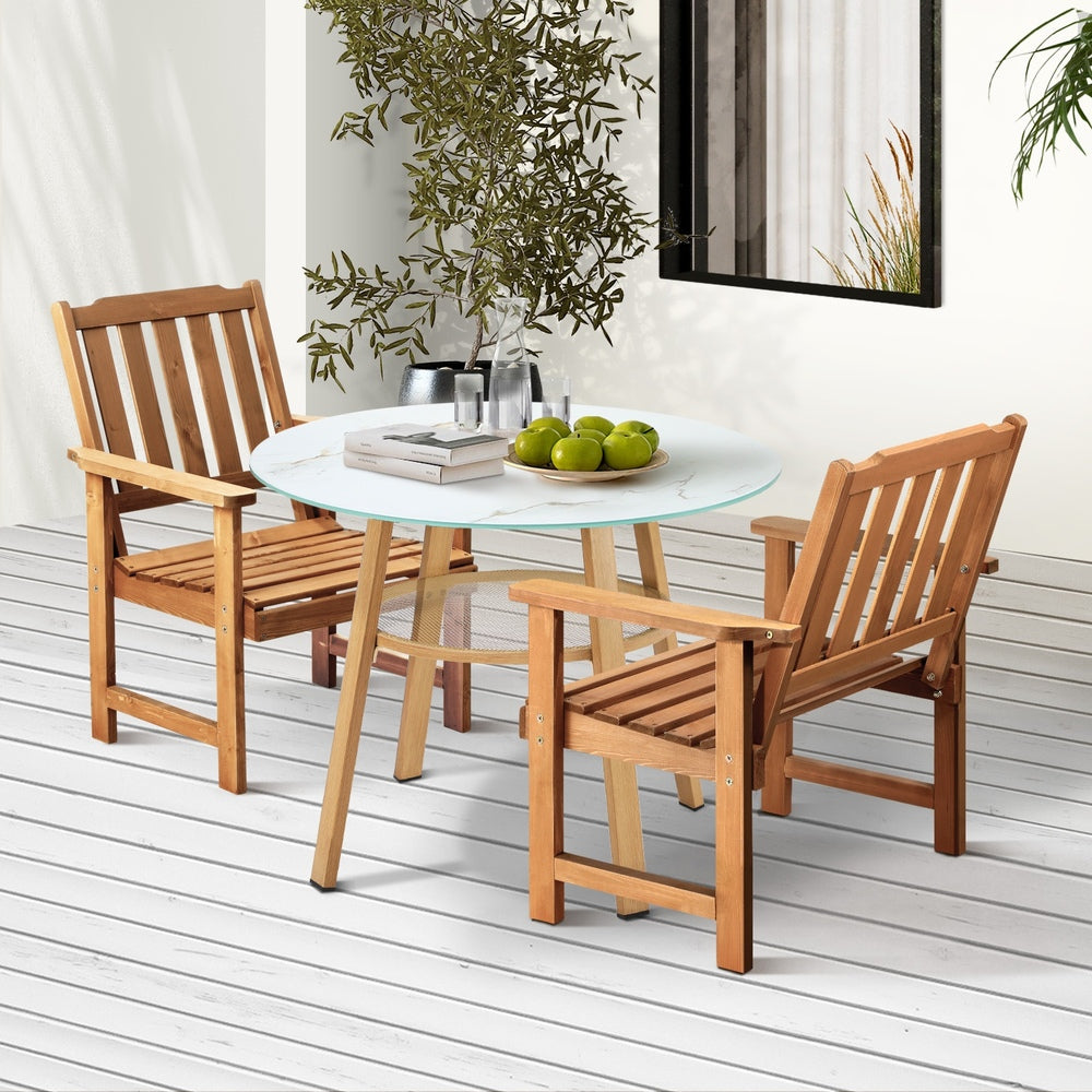 Livsip 3PC Outdoor Dining Set Solid Wood Chair and Table