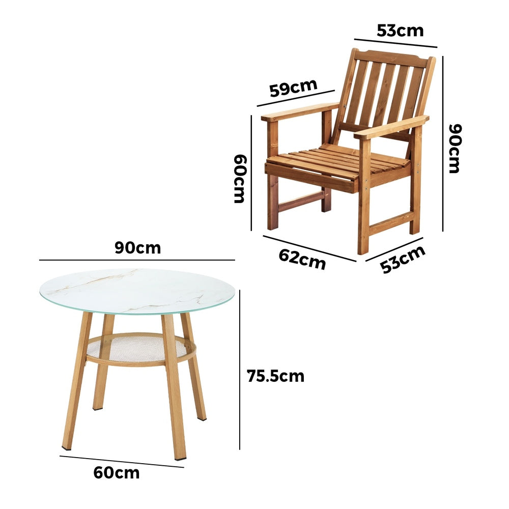 Livsip 3PC Outdoor Dining Set Solid Wood Chair and Table