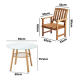Livsip 3PC Outdoor Dining Set Solid Wood Chair and Table - Front View