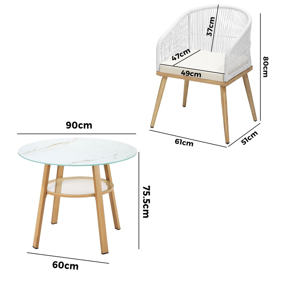 Livsip 3 Piece Outdoor Dining Set Table Lounge Chairs
