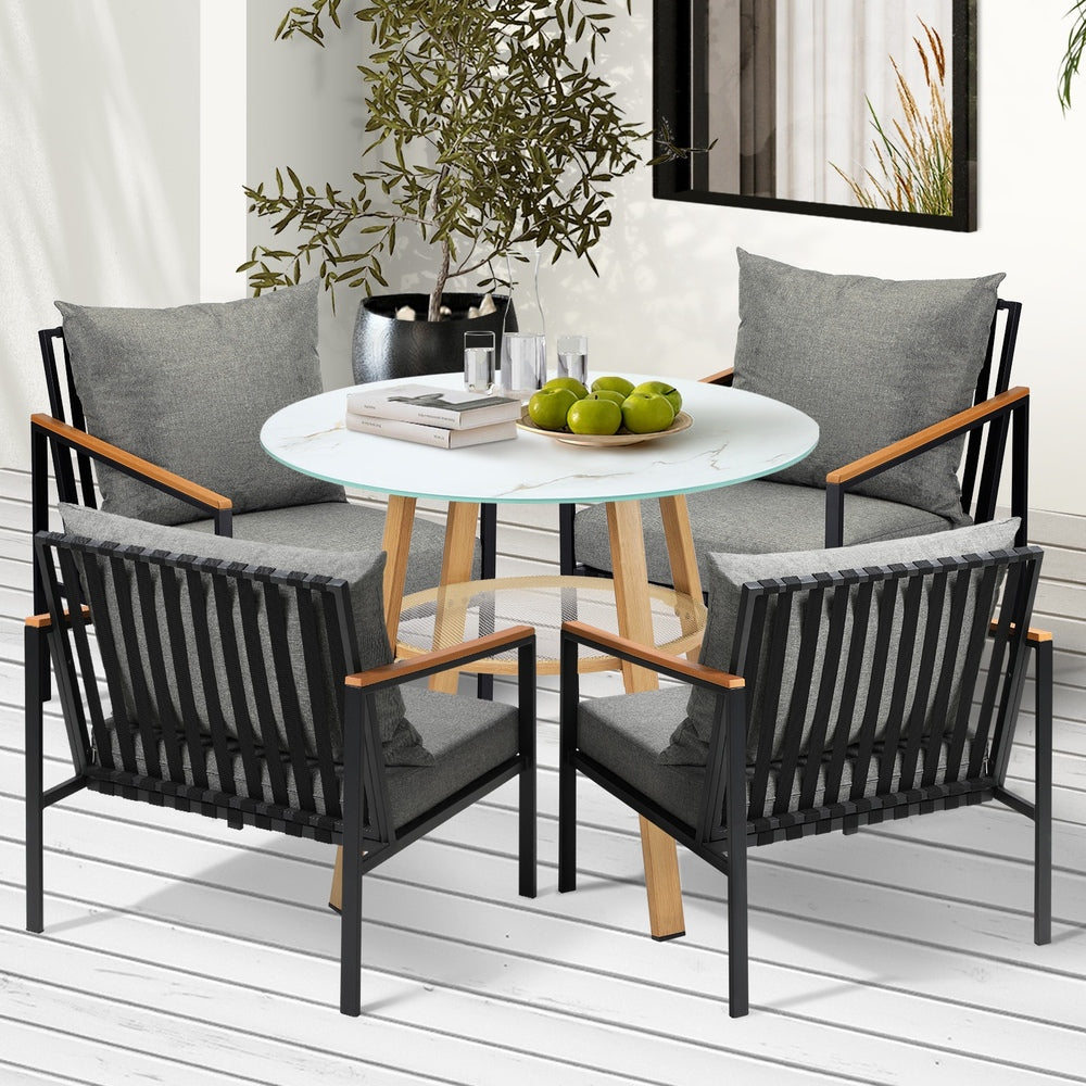 Livsip 5 Piece Outdoor Dining Setting Table w/Storage Shelf