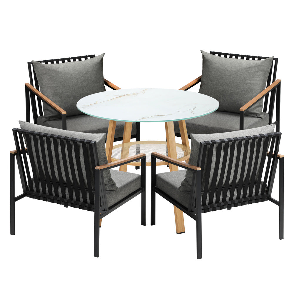 Livsip 5 Piece Outdoor Dining Setting Table w/Storage Shelf