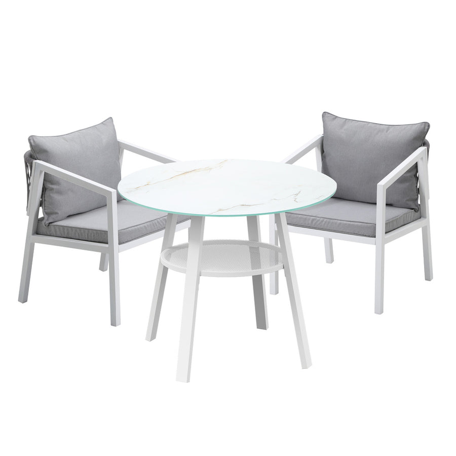 Livsip Outdoor Dining Setting Lounge Chair Bistro Set 3PCS White
