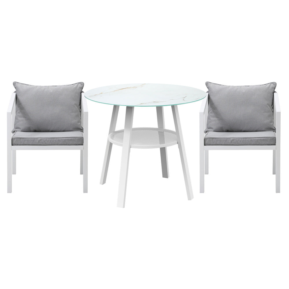 Livsip Outdoor Dining Setting Lounge Chair Bistro Set 3PCS White