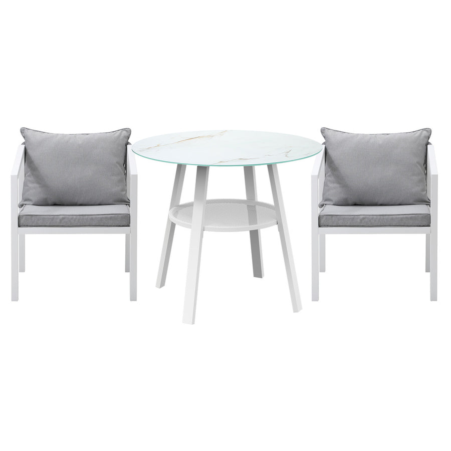 Livsip Outdoor Dining Setting Lounge Chair Bistro Set 3PCS White