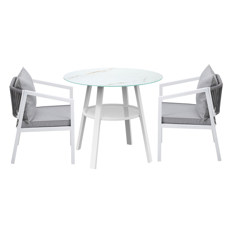 Livsip Outdoor Dining Setting Lounge Chair Bistro Set 3PCS White