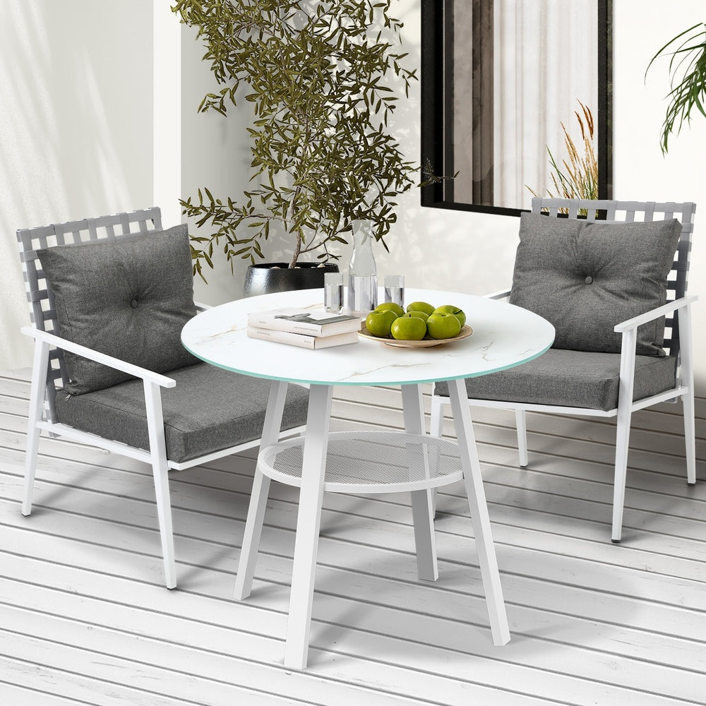 Livsip Outdoor Dining Set 3PCS Marble Table Rattan Chair