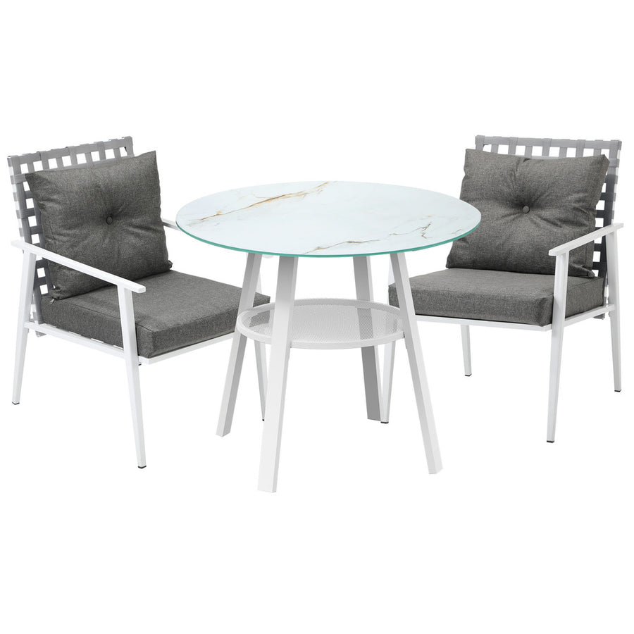 Livsip Outdoor Dining Set 3PCS Marble Table Rattan Chair