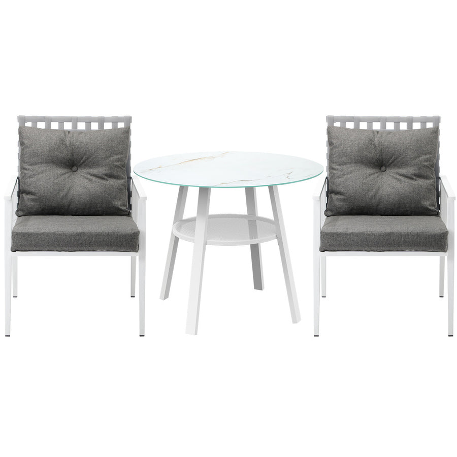 Livsip Outdoor Dining Set 3PCS Marble Table Rattan Chair