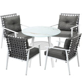Livsip Outdoor Dining Set 5PCS Marble Table Rattan Chair