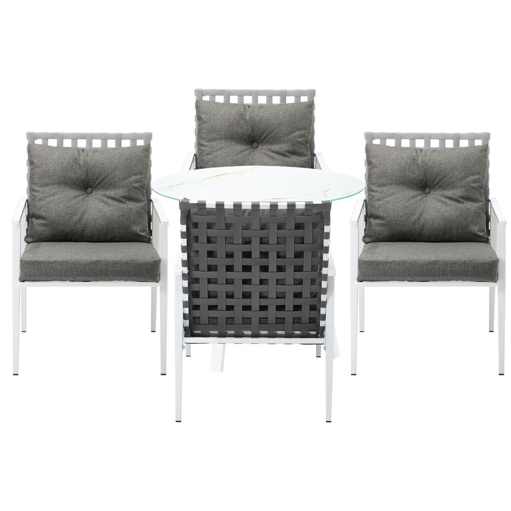 Livsip Outdoor Dining Set 5PCS Marble Table Rattan Chair