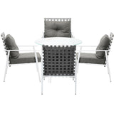 Livsip Outdoor Dining Set 5PCS Marble Table Rattan Chair