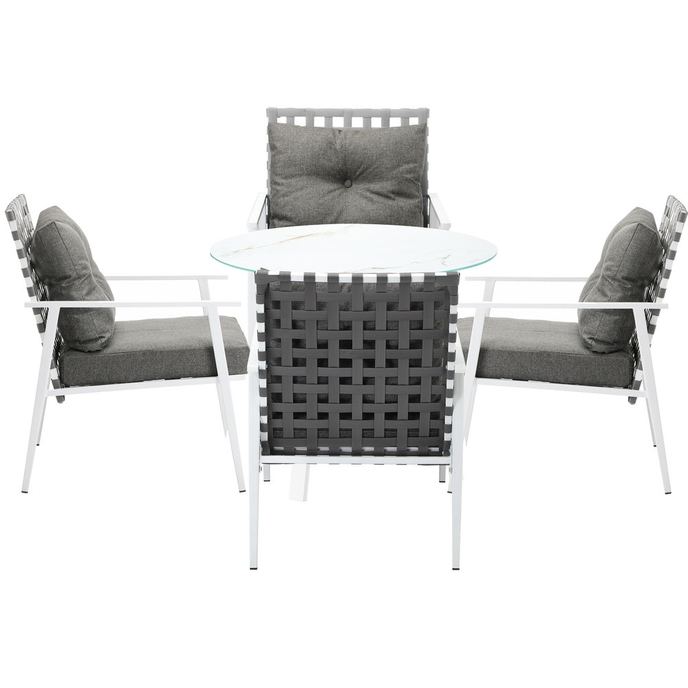 Livsip Outdoor Dining Set 5PCS Marble Table Rattan Chair