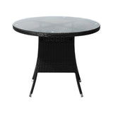 Livsip Outdoor Dining Table 90CM Glass Tabletop Black Rattan
