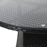 Livsip Outdoor Dining Table 90CM Glass Tabletop Black Rattan - Rear View