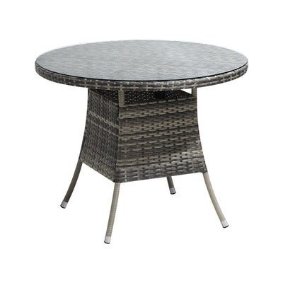 Livsip 90CM Outdoor Dining Table Glass Tabletop Grey Rattan