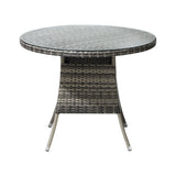 Livsip 90CM Outdoor Dining Table Glass Tabletop Grey Rattan
