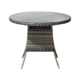Livsip 90CM Outdoor Dining Table Glass Tabletop Grey Rattan - Side View