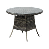 Livsip 90CM Outdoor Dining Table Glass Tabletop Grey Rattan - 45-Degree Angle