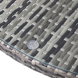 Livsip 90CM Outdoor Dining Table Glass Tabletop Grey Rattan