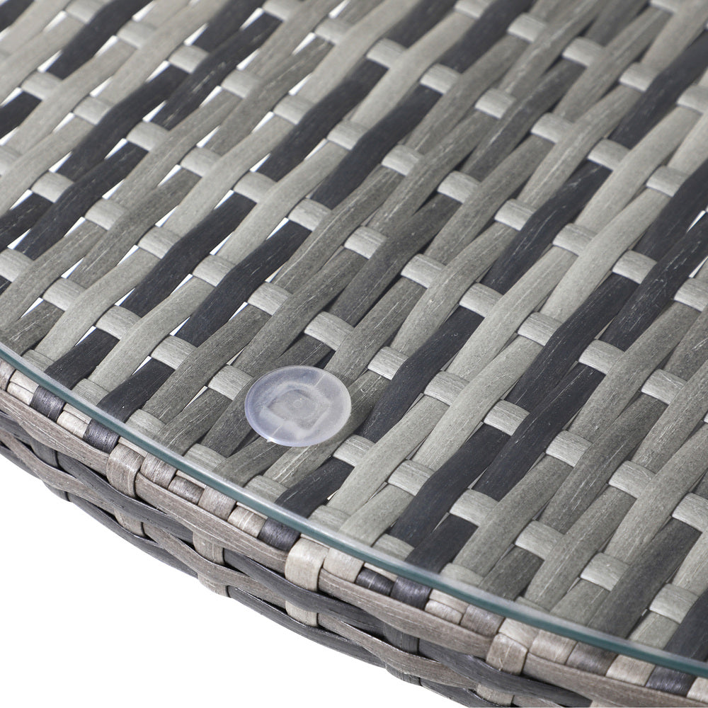 Livsip 90CM Outdoor Dining Table Glass Tabletop Grey Rattan