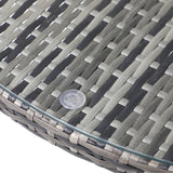 Livsip 90CM Outdoor Dining Table Glass Tabletop Grey Rattan - Close-Up Angle