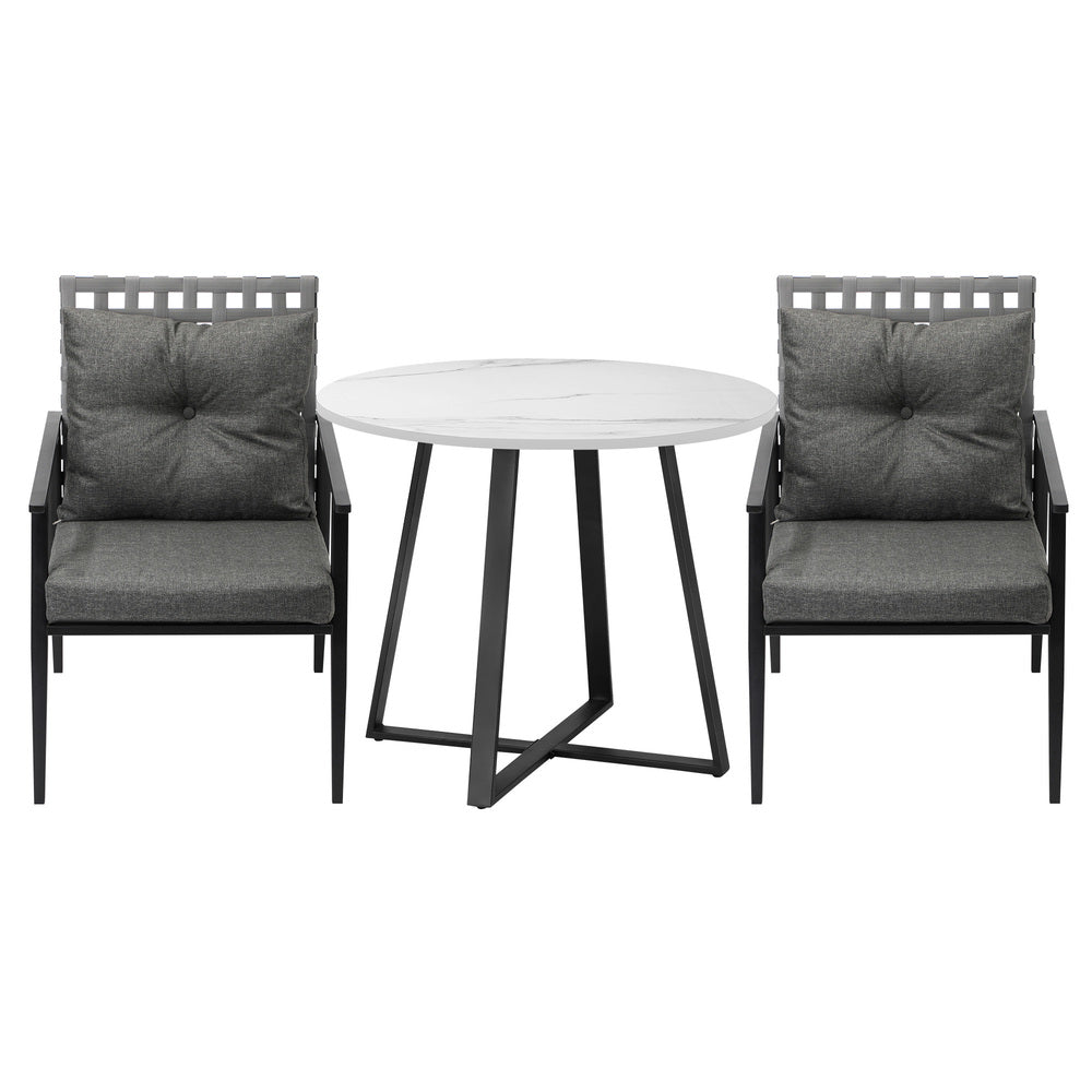 Livsip Outdoor Dining Set 2 Seater Marble Table Rattan Armchair