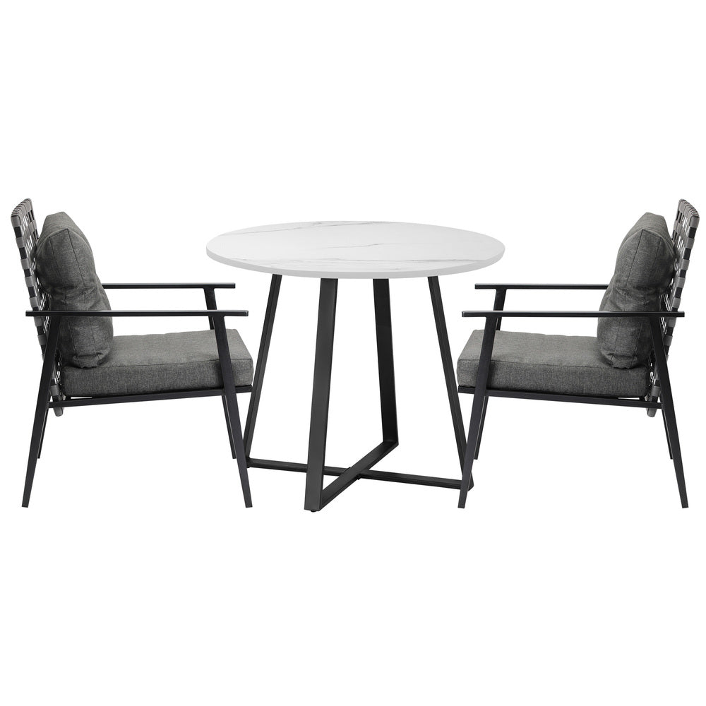 Livsip Outdoor Dining Set 2 Seater Marble Table Rattan Armchair