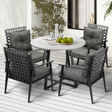 Livsip Outdoor Dining Set 4 Seater Marble Table Rattan Armchair