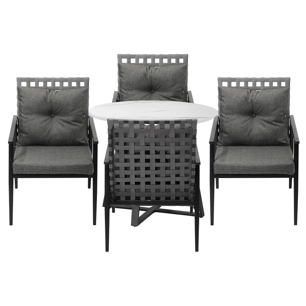 Livsip Outdoor Dining Set 4 Seater Marble Table Rattan Armchair