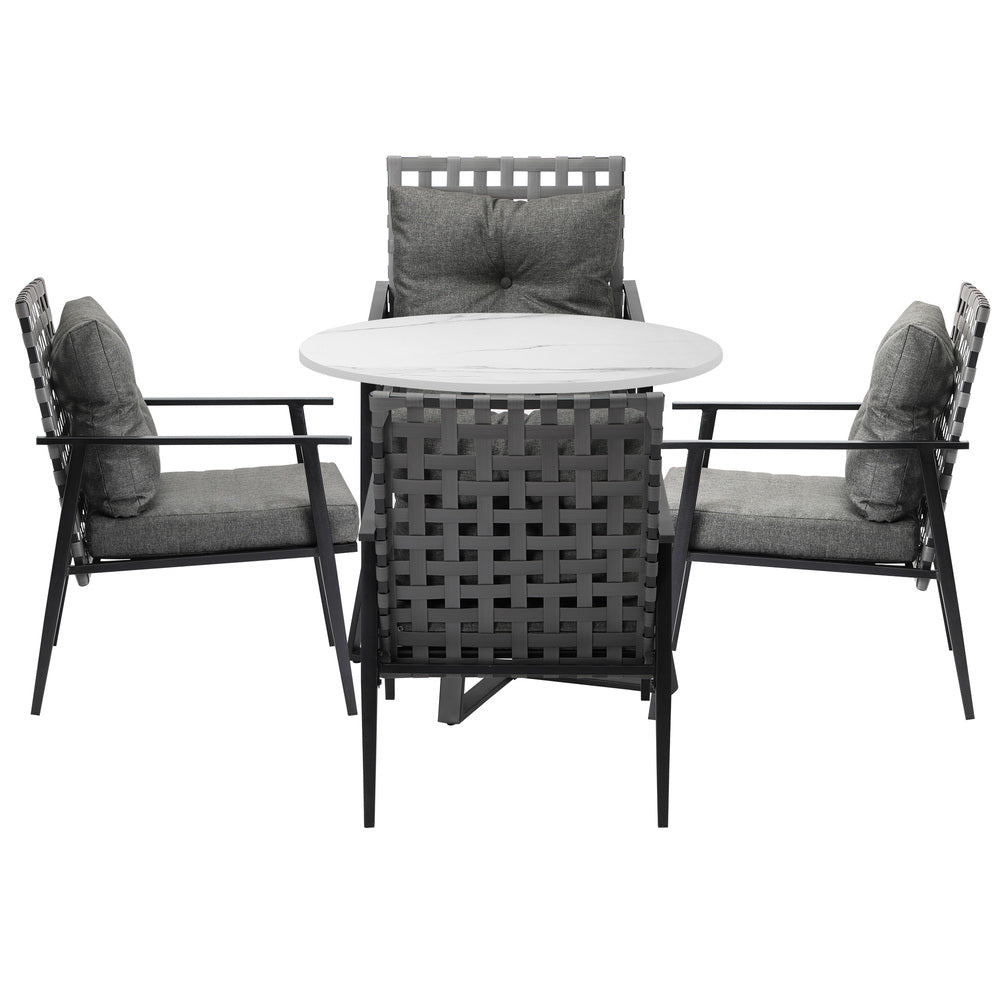 Livsip Outdoor Dining Set 4 Seater Marble Table Rattan Armchair