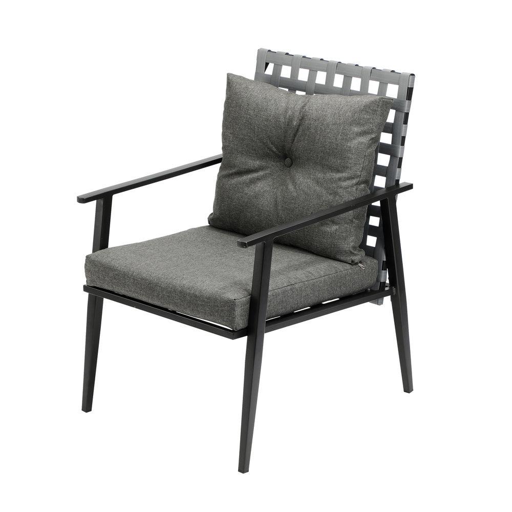 Livsip Outdoor Dining Set 4 Seater Marble Table Rattan Armchair