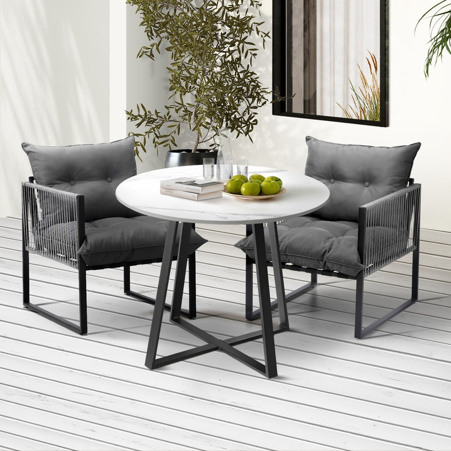 Livsip 3PCS Outdoor Dining Set Round Table and Chairs with Cushions